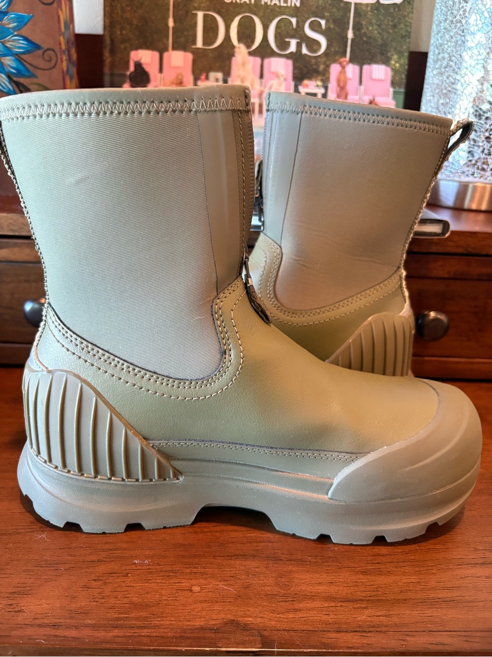 UGG Women's Front-Zip Chunky Rain Boots in Olive Green - Picture 3 of 10